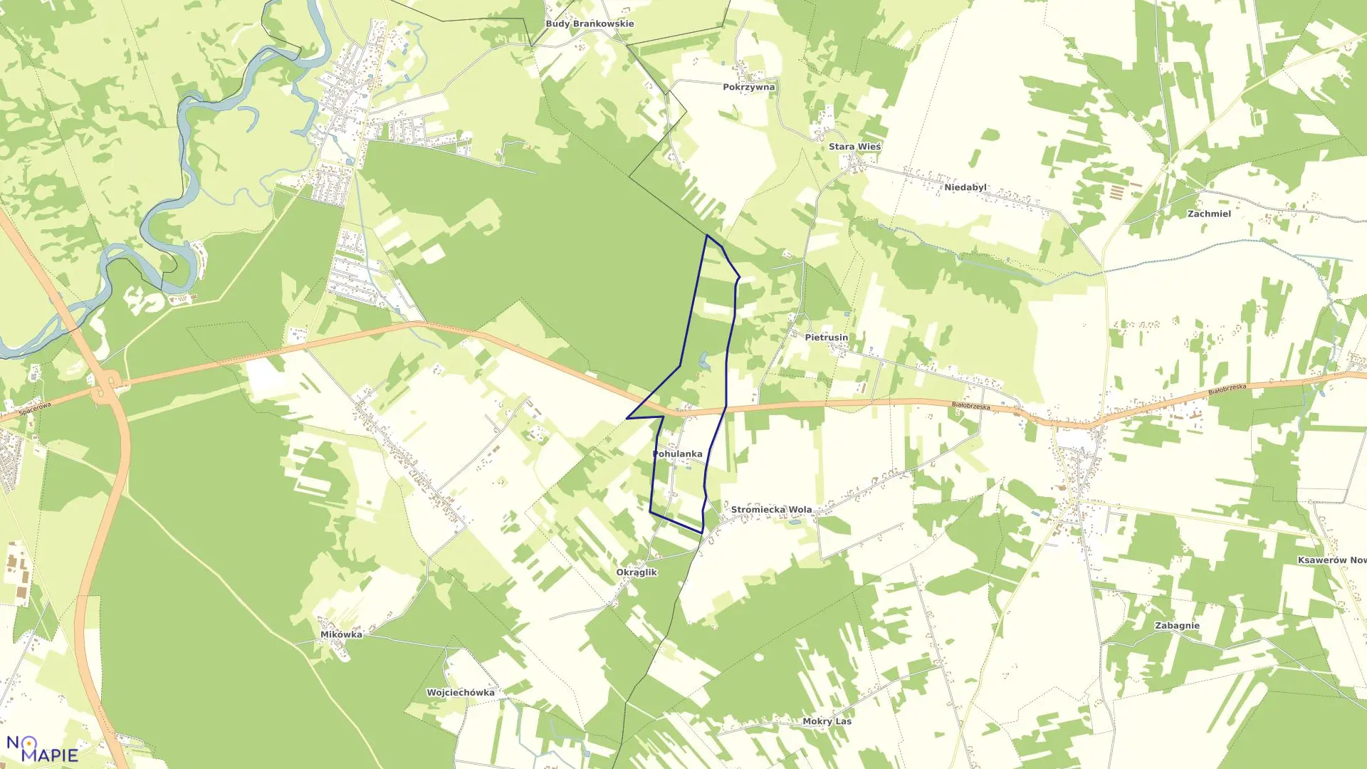 Mapa obrębu POHULANKA w gminie Białobrzegi